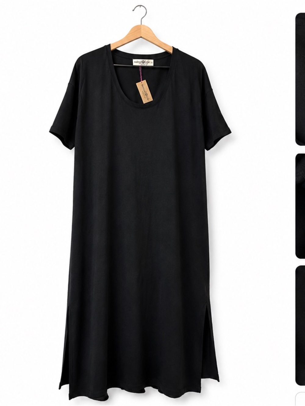 Natural Life Black Cotton Midi Maxi T-Shirt Dress Large NWT Boho Coastal